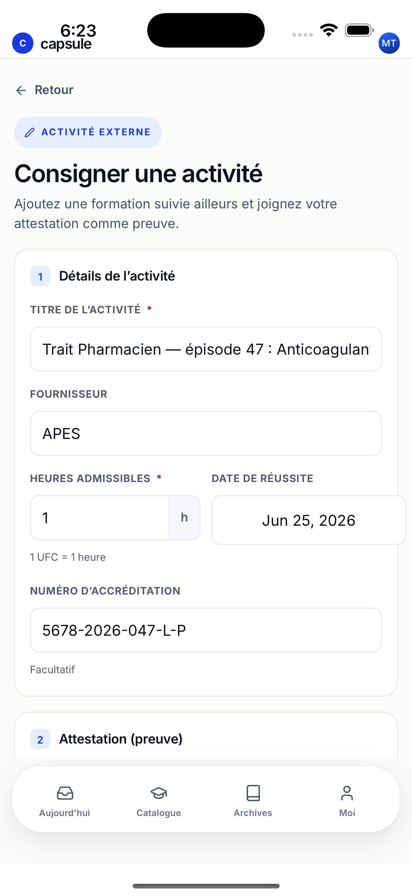 Consigner une activité de formation dans MaCapsule